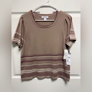 Liz Claiborne Women's Short Sleeve Striped Top - Tan‎ and Purple size M